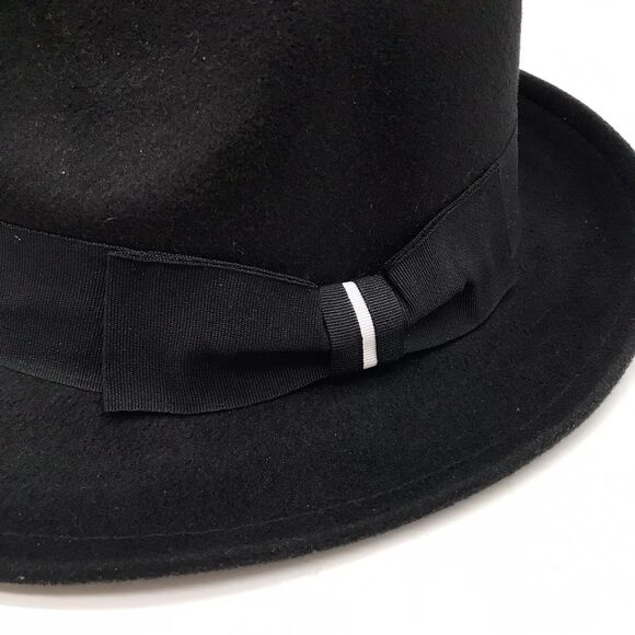 Peter Grimm Black Felt Fedora Unisex OSFM Grosgrain Band & Bow 2.25" Brim Hat - Picture 10 of 11